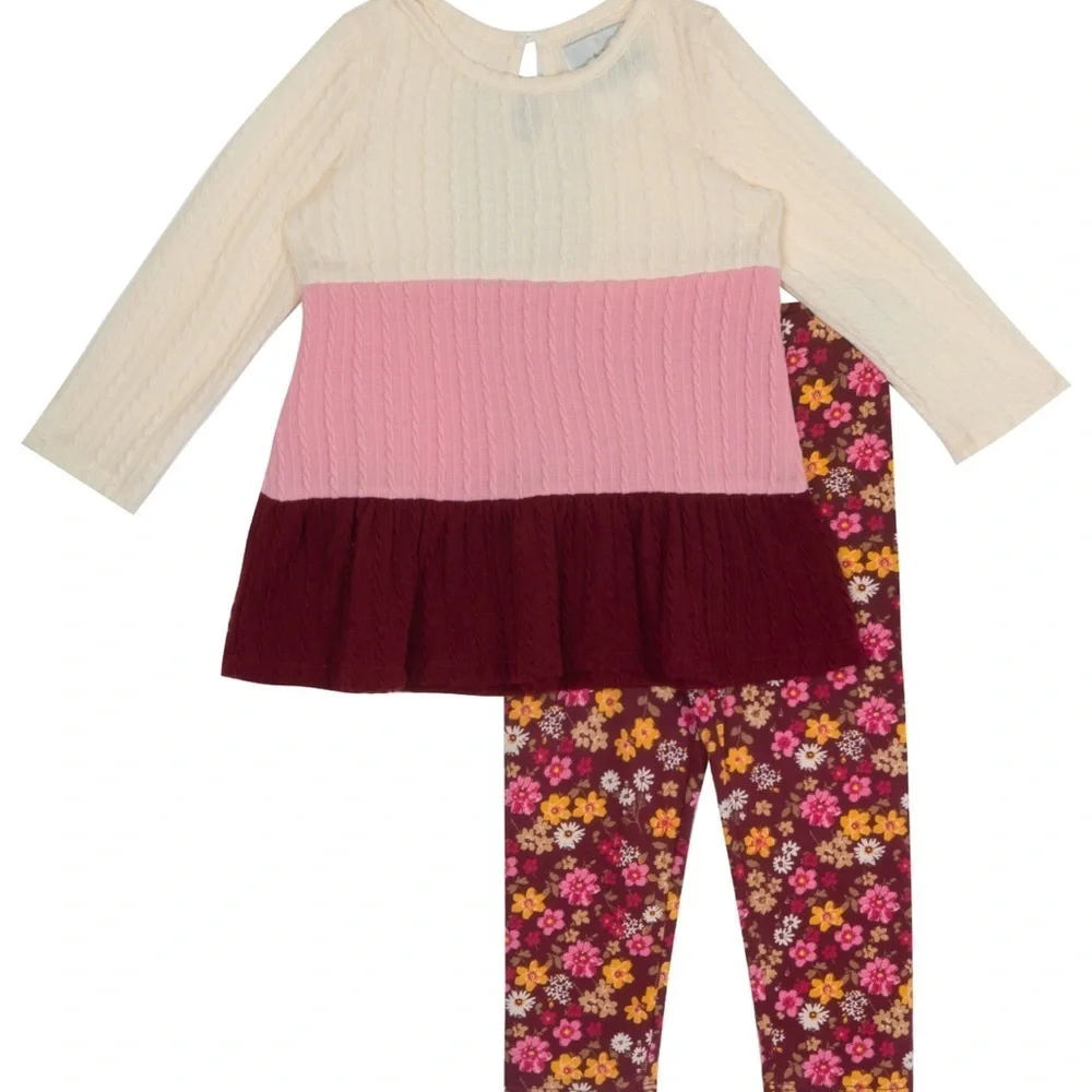 Rare Editions Baby Girls Top and Legging Outfit, 2 Piece Set - Burgundy Size 18M